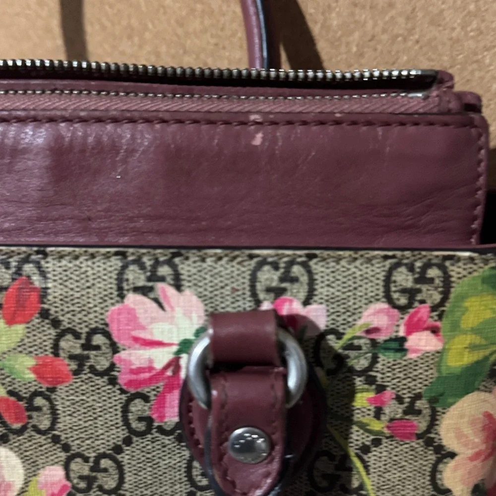 Gucci Floral Canvas and Burgundy Leather Satchel 2 way pink in bloom small - Picture 4 of 16